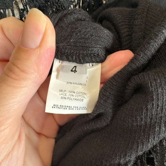 Thakoon Romper Women's 4 Black Lined 100% Cotton Surplice Neck Plunge Crochet - Picture 7 of 13